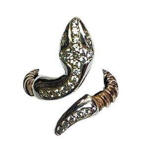 Sterling Silver & Brass Snake Wrap Ring With Crystal Accents